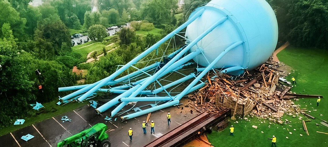 Massive industrial structure collapsing and crashing down caught on camera